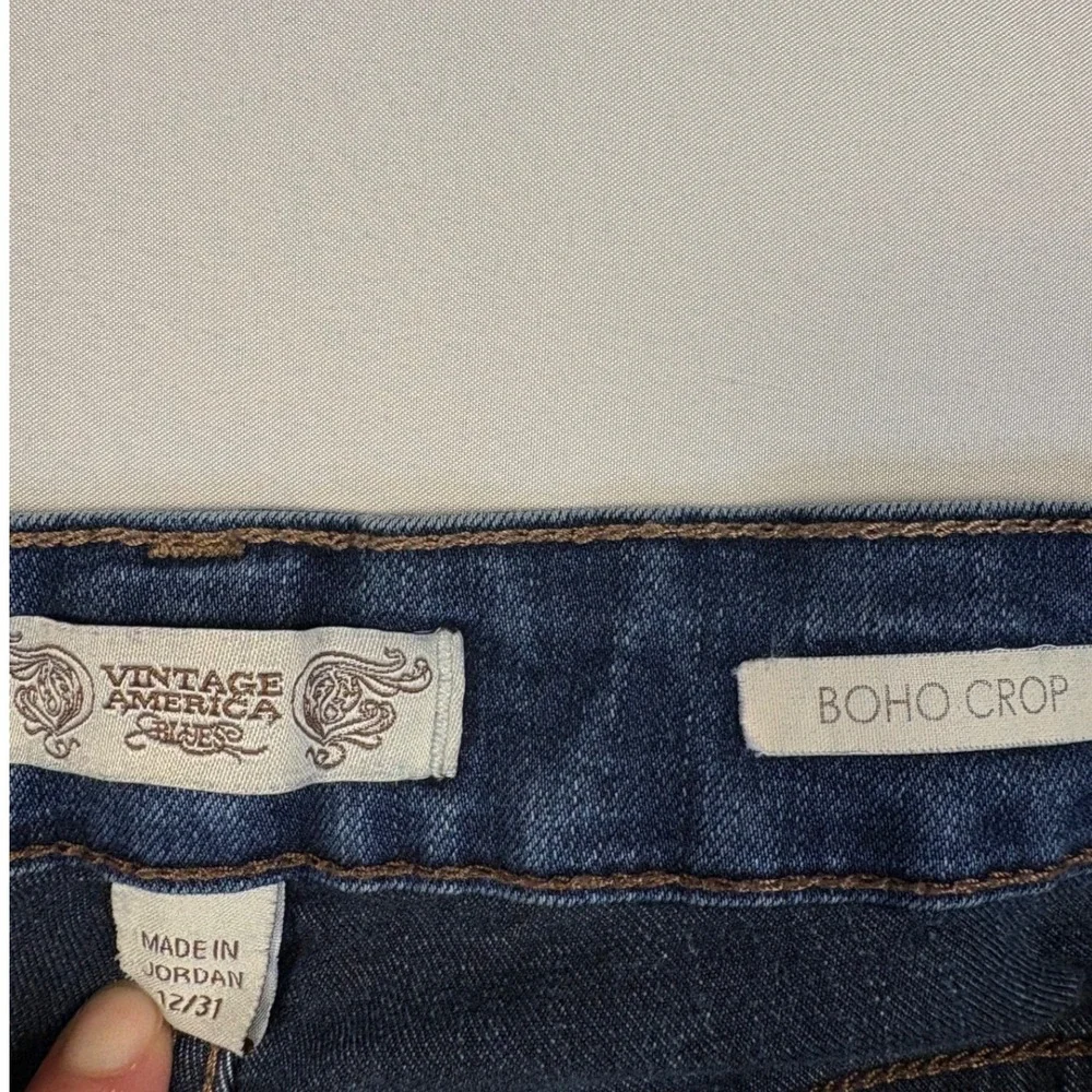 Vintage America Blues Boho Crop Jeans Womens 12/31 Dark Wash Stretch Denim